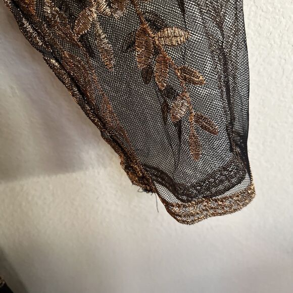 Haute Monde Cinched Waist Kimono Topper Medium Blk Copper Embroidered Whimsigoth - Picture 8 of 11